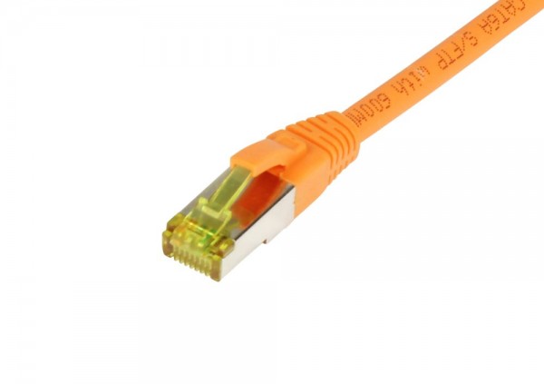 Patchkabel RJ45, CAT6A 500Mhz, 0.15m, orange, S-STP(S/FTP), TPE/LSZH(Ultraflex), AWG26, mit CAT7 Rohkabel, Synergy 21