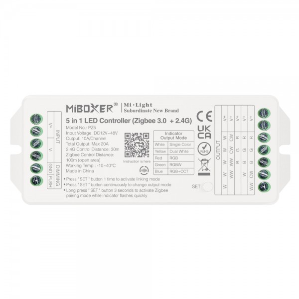 MiBoxer PZ5 LED Controller 2in1 DC12~48V Zigbee 3.0+ 2.4G HP 20A