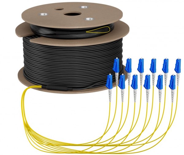 LWL-Kabel, Trunkkabel U-DQ(ZN)BH 12G 9/125, LC/LC OS2 50m, Trommel,