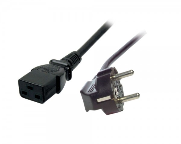 Netzkabel 230V Schutzkontakt CEE7(Stecker_90Grad)-&gt;Kaltgeräte IEC-C19(Buchse), 1,8m, 16A,