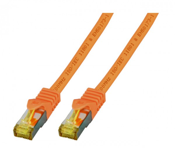 Patchkabel RJ45, CAT6A 500Mhz, 0.25m, orange; S-STP(S/FTP); LSZH, mit Cat.7 Rohkabel,