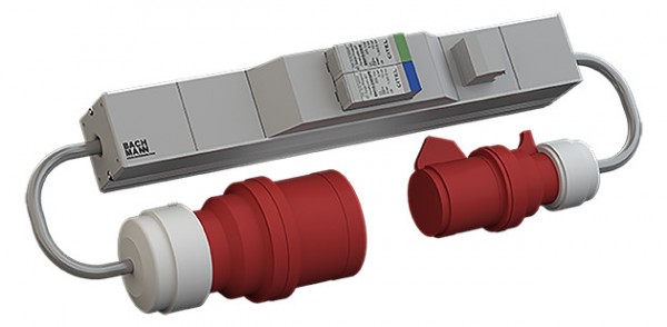 Bachmann Überspannungsschutz Verteiler CEE 16A Stecker/Buchse, ALU 1HE VM 1xÜSS 3-phasig 2x1,0m CEE 16A