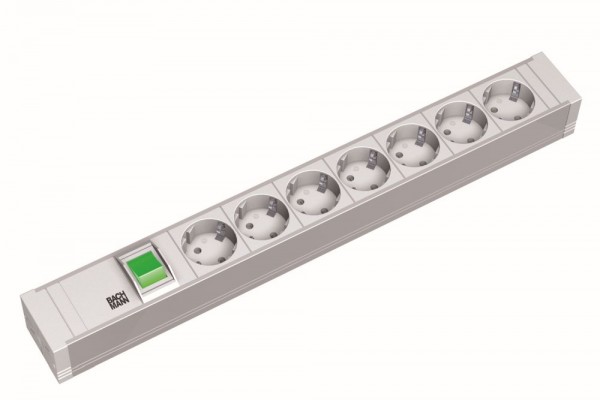 Bachmann Steckdosenleiste, 19&quot;, 7xDosen(CEE7)-&gt;Stecker(CEE7), Schalter, PDU, PVC, &gt;1HE, 2,0m,