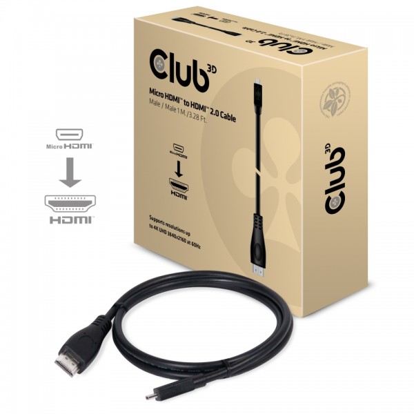 Kabel Video Micro HDMI 2.0 =&gt; HDMI 2.0 4K60Hz ST/ST 1,0m *Club3D*