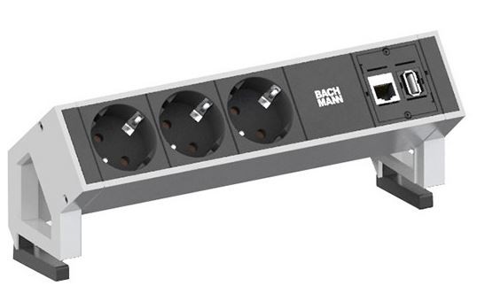 Bachmann DESK2 3xCEE7/3 1xCAT6 1xUSB 0,2m GST18 mit Zultg. RAL9010