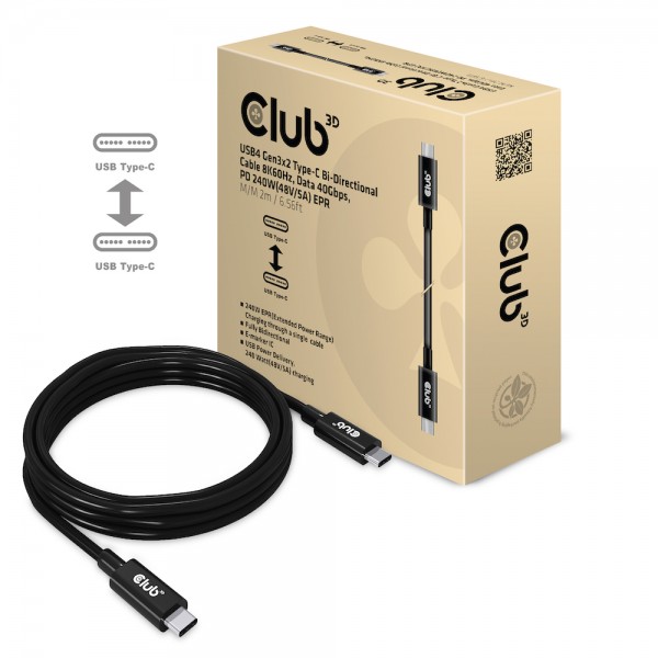 Kabel USB 3.2 C (St) =&gt; C (St) 2,0m *Club 3D* Aktiv bidirektional 8K60Hz
