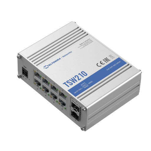 Teltonika · Switch · TSW210 · 8 Port Gigabit Industrial unmanaged Switch, 2 SFP