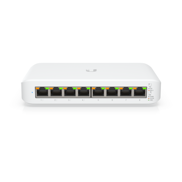 Ubiquiti Switch smart managed Layer2 8 Port • 8x GbE • PoE Budget 52W • 4x PoE at • Desktop • Lüfterlos • UniFi • USW-Lite-8-POE