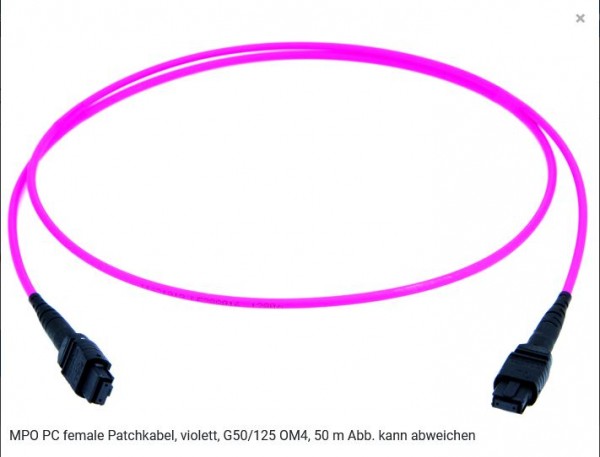 Telegärtner LWL, PatchKabel, MPO, OM4, aqua female patch cord 50m