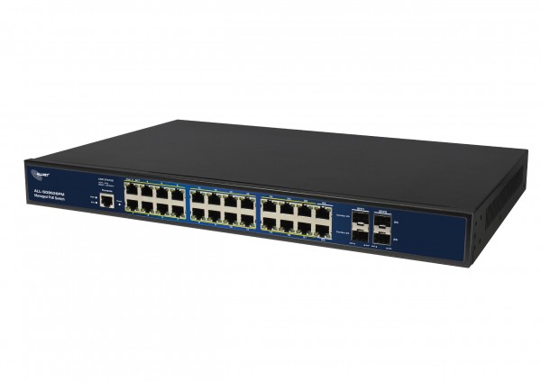 ALLNET Switch full managed 24 Port Gigabit 390W / 24x PoE+ / 4x SFP / Lüfterlos / 19" / "ALL-SG8626PM"