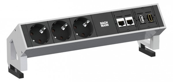 Bachmann Desk2 Steckdosenleiste, 3xDosen(CEE7), 2xCAT6 1xHDMI 1xUSB 0,2m GST18 RAL9010
