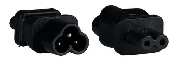Netzkabel 230V Adapter C6-Stecker(Mickey-Mouse/Kleeblatt) -&gt; C7-Buchse EURO8