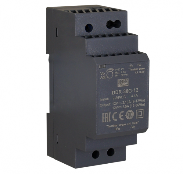 MEAN WELL Netzteil - 12V/2,5A IN: 9~36VDC -> OUT: 9~13.2V DC/DC-Wandler MEAN WELL Hutschiene